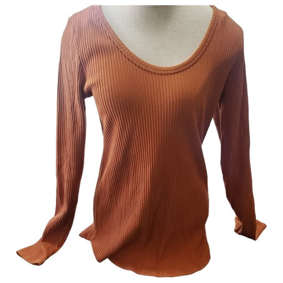 CT895 Culture Code Ribbed Long Sleeve Fitted Blouse L - Picture 1 of 6